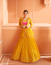 Bollywood Yellow embroidered  lehenga with Shimmer Embroidery Shrug  | Bollywood Lehenga | Brides maid Lehenga